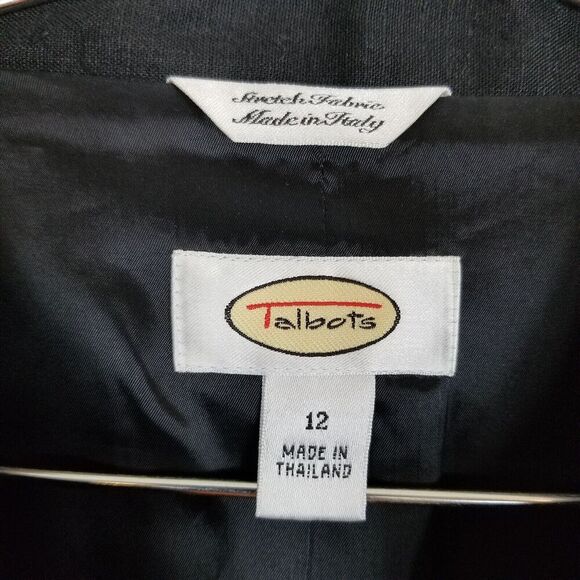 Talbots Women Linen Blend Belted Jacket Size 12 Black Lined Preppy - Picture 4 of 5